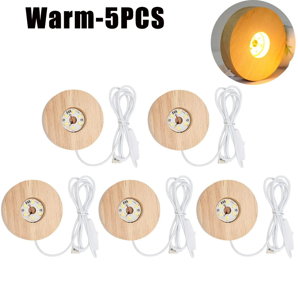 Wooden USB LED Night Light Display Stand | Desktop Lamp Base LED Display Lamp Base Babs Warm-5PCS 80X20mm