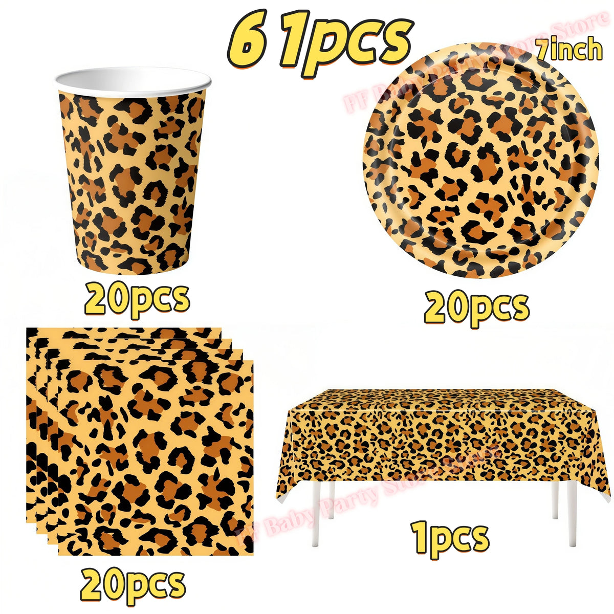 Leopard Print Birthday Party Supplies – Plates, Cups & Decor Party Decoration Set Babs 61pcs 2 others