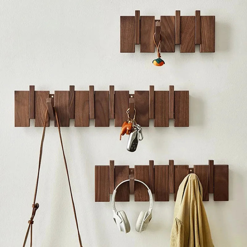 Solid Wood Wall-Mounted Coat Rack – 4 Magnetic Hooks | Walnut Wall-Mounted Coat Rack Babs