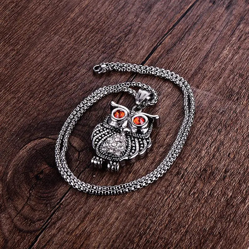 Retro Owl Gemstone Necklace – Titanium Steel Unisex Jewelry Pendant Necklace Babs 1pc