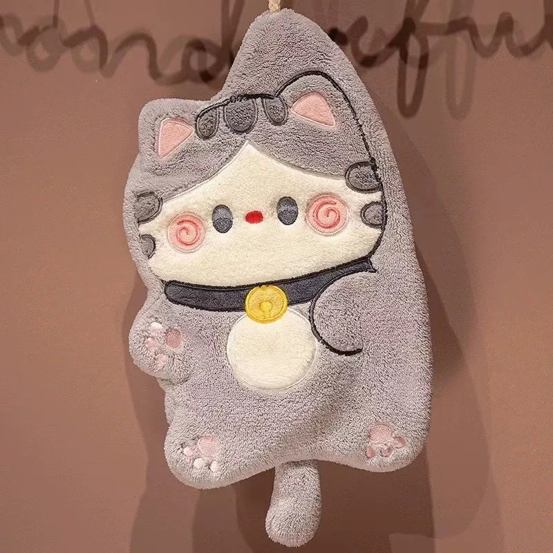 Cute Cat Hand Towel – Quick-Dry Coral Velvet Absorbent Towel Hand Towel Babs 01