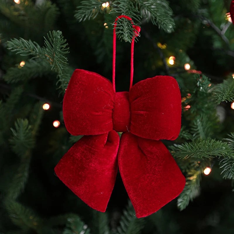 Christmas Velvet Red Bow Ornaments – Xmas Tree Hanging Décor Christmas Bow Ornament Babs