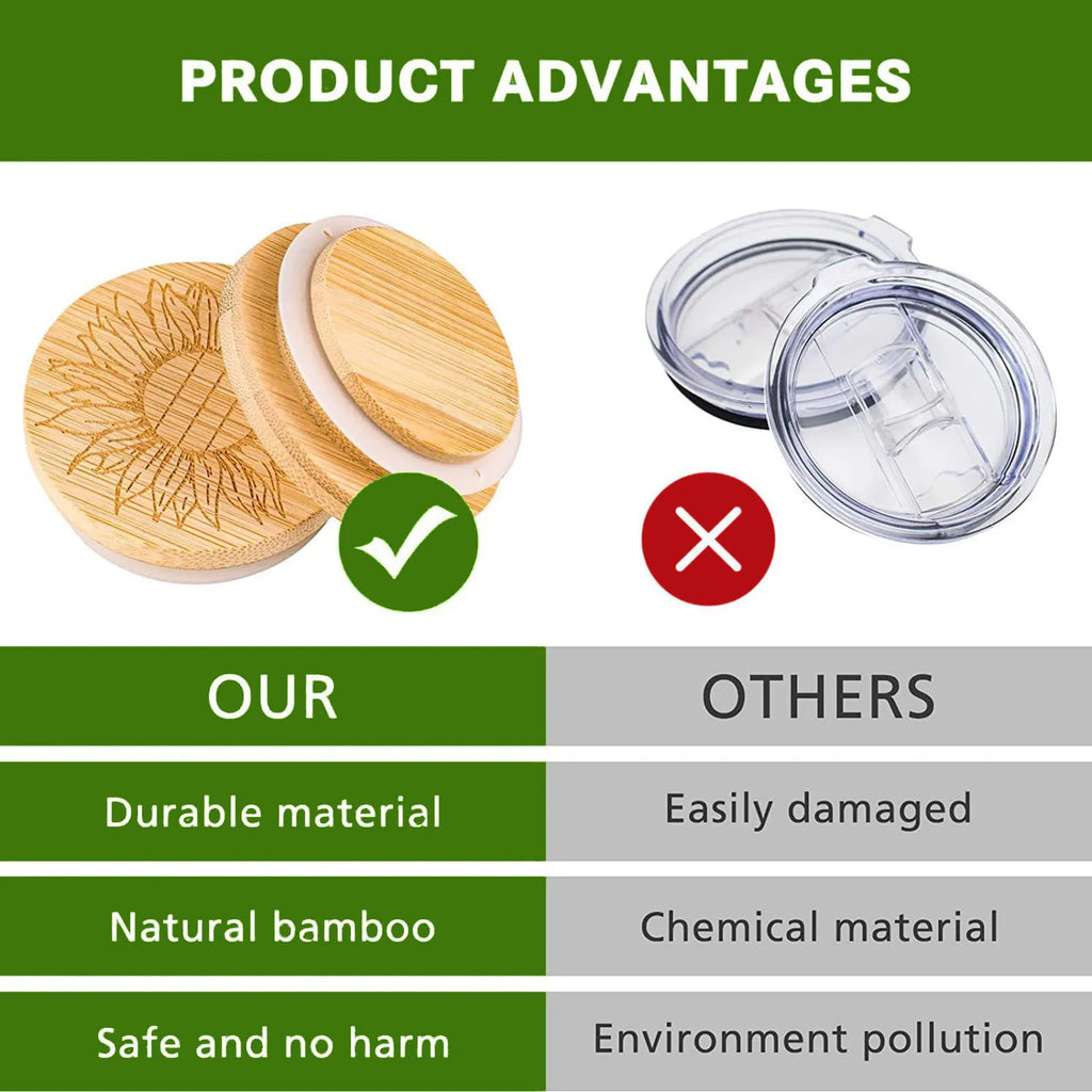Bamboo Wood Jar Lid with Silicone Seal – Reusable, 1 PC Jar Lid Cover Babs