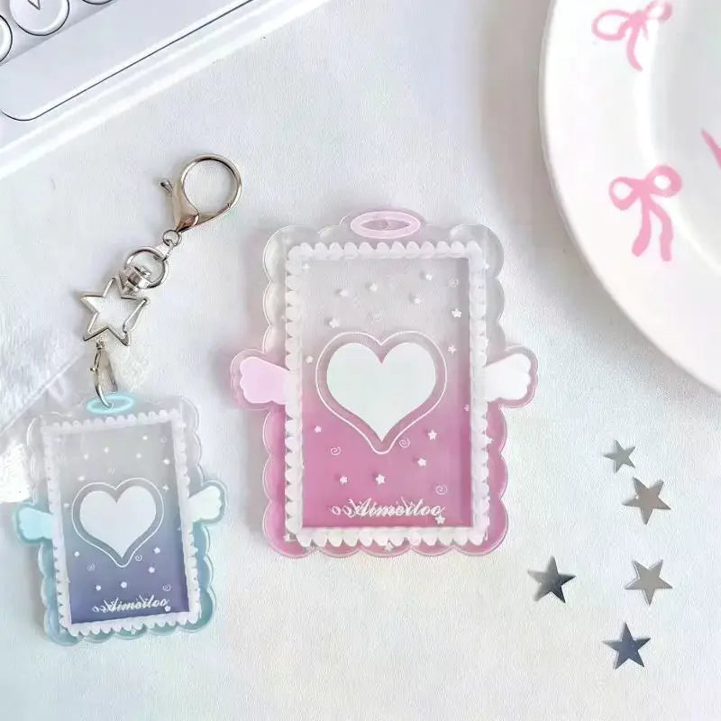 Kpop Acrylic Photocard Holder Angel Wing Star Keychain Protector Photocard Holder Keychain Babs