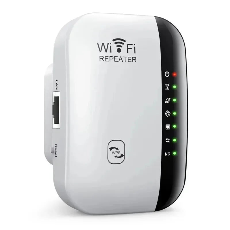KEBIDUMEI 300Mbps WiFi Repeater & Extender – 2.4GHz Booster WiFi Range Extender Babs 7 Lights White EU Plug