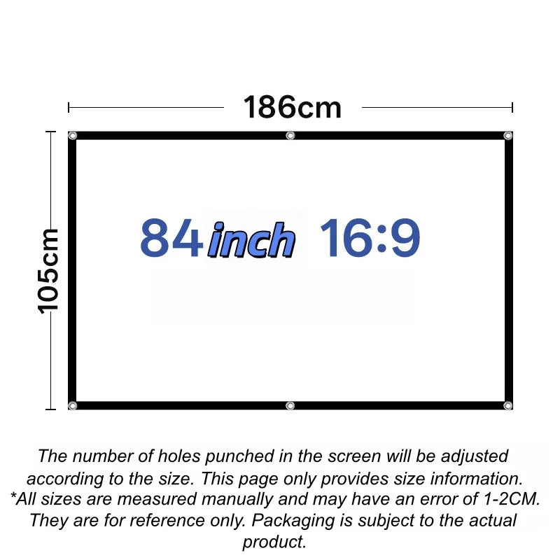 Portable Projector Screen 60–120 Inch Anti-Light 16:9 Curtain Projector Screen Babs 84inch