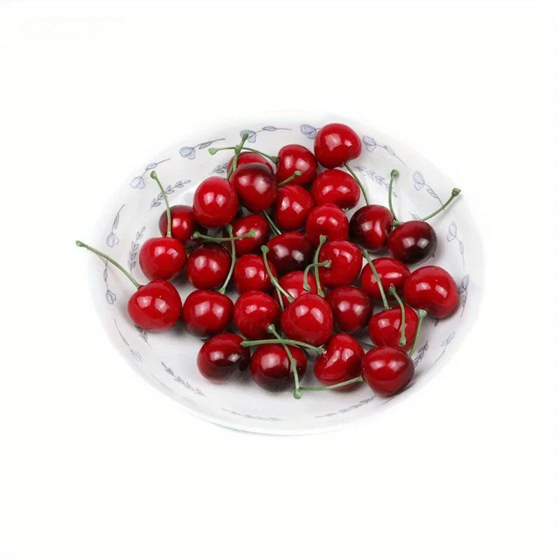 50pcs Artificial Ceramic Cherries Fake Fruit Decor Ornament Artificial Fruit Decor Babs