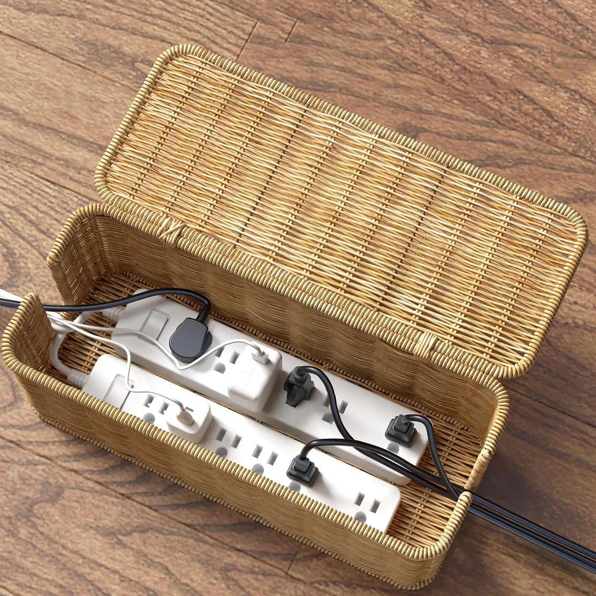 Handmade Rattan Cable Management Box – 2-Slot Cord Organizer Cable Management Box Babs