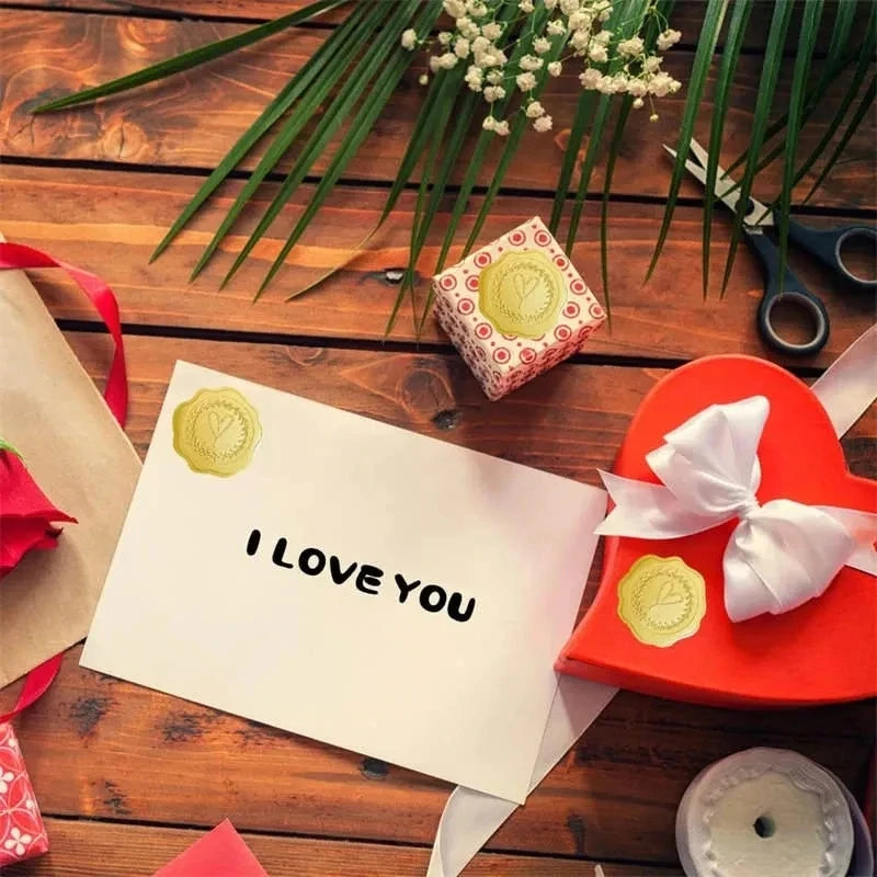 Gold Embossed Heart Wax Seal Stickers – 100–200 Pcs Decorative Seal Stickers Babs