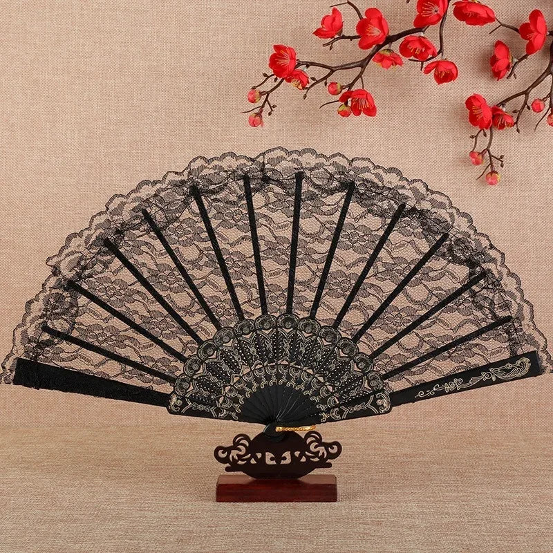 10-Pack Retro Lace Folding Fans – Dance, Photo & Party Props Lace Folding Fan Babs