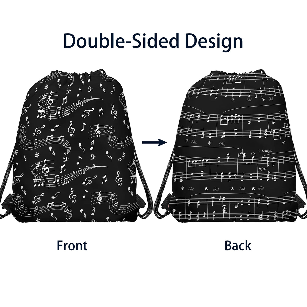 Piano Music Note Drawstring Party Gift Bags – 1/4/6 Pcs Set Party Gift Bags Babs B 2pcs 25X30cm