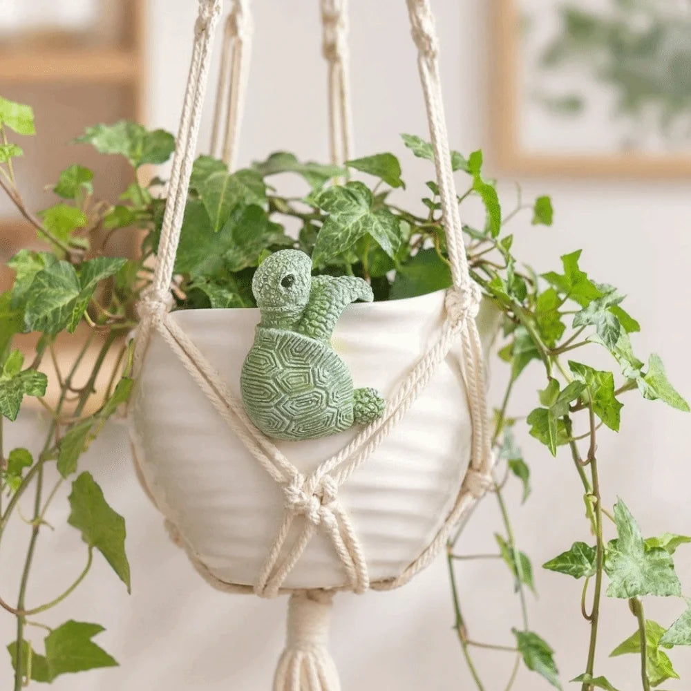 Turtle Pot Buddy Resin Garden Ornament | Whimsical Hanging Decor Garden Figurine Babs