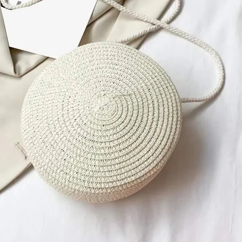 Round Straw Crossbody Bag – Minimalist Women's Summer Purse Straw Crossbody Bag Babs