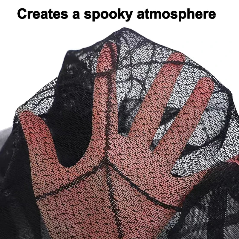 Halloween Black Lace Bat Spider Curtain Tablecloth Fireplace Scarf Halloween Lace Décor Babs