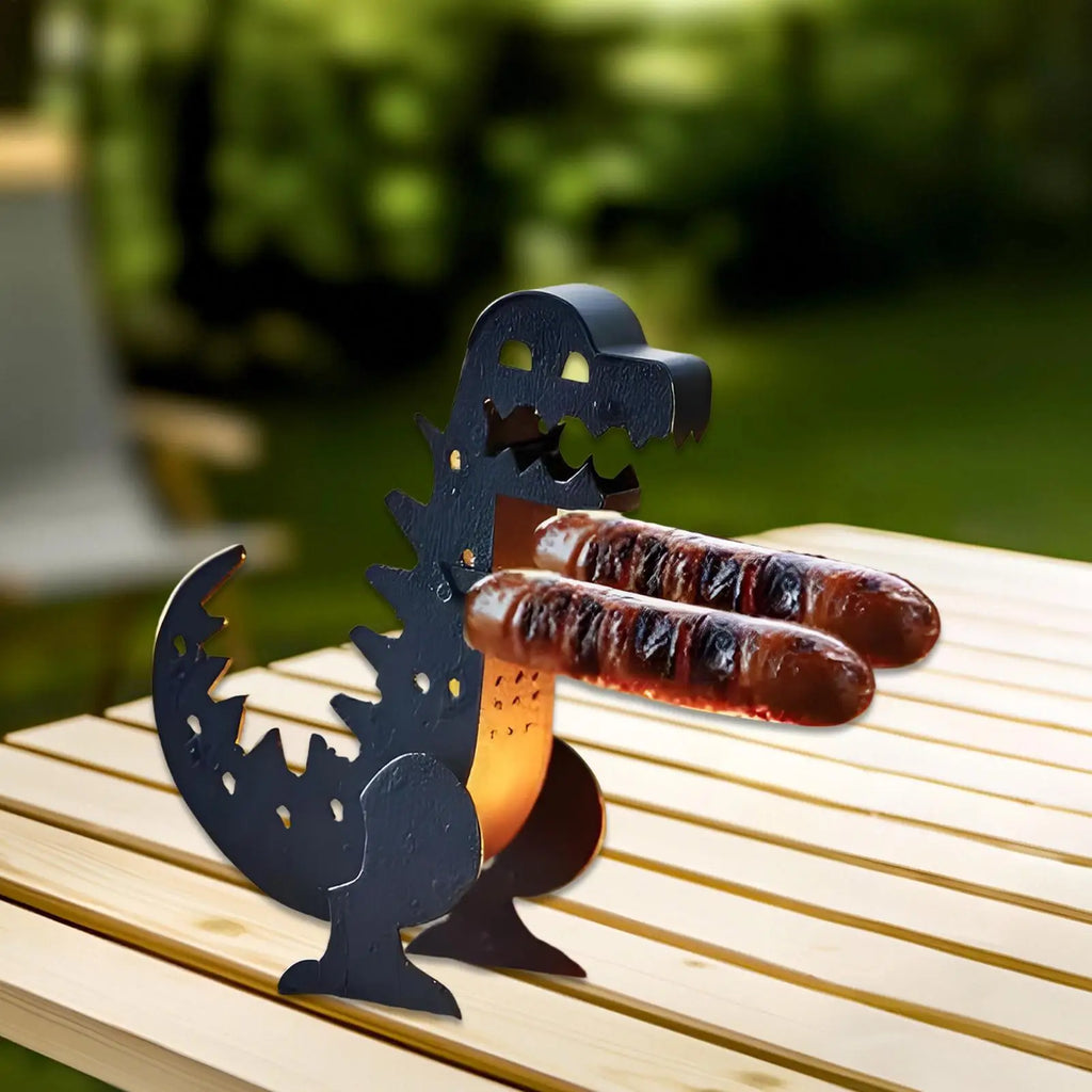 Dinosaur BBQ Hot Dog & Sausage Grill Holder – Camping Tool BBQ Grill Holder Babs