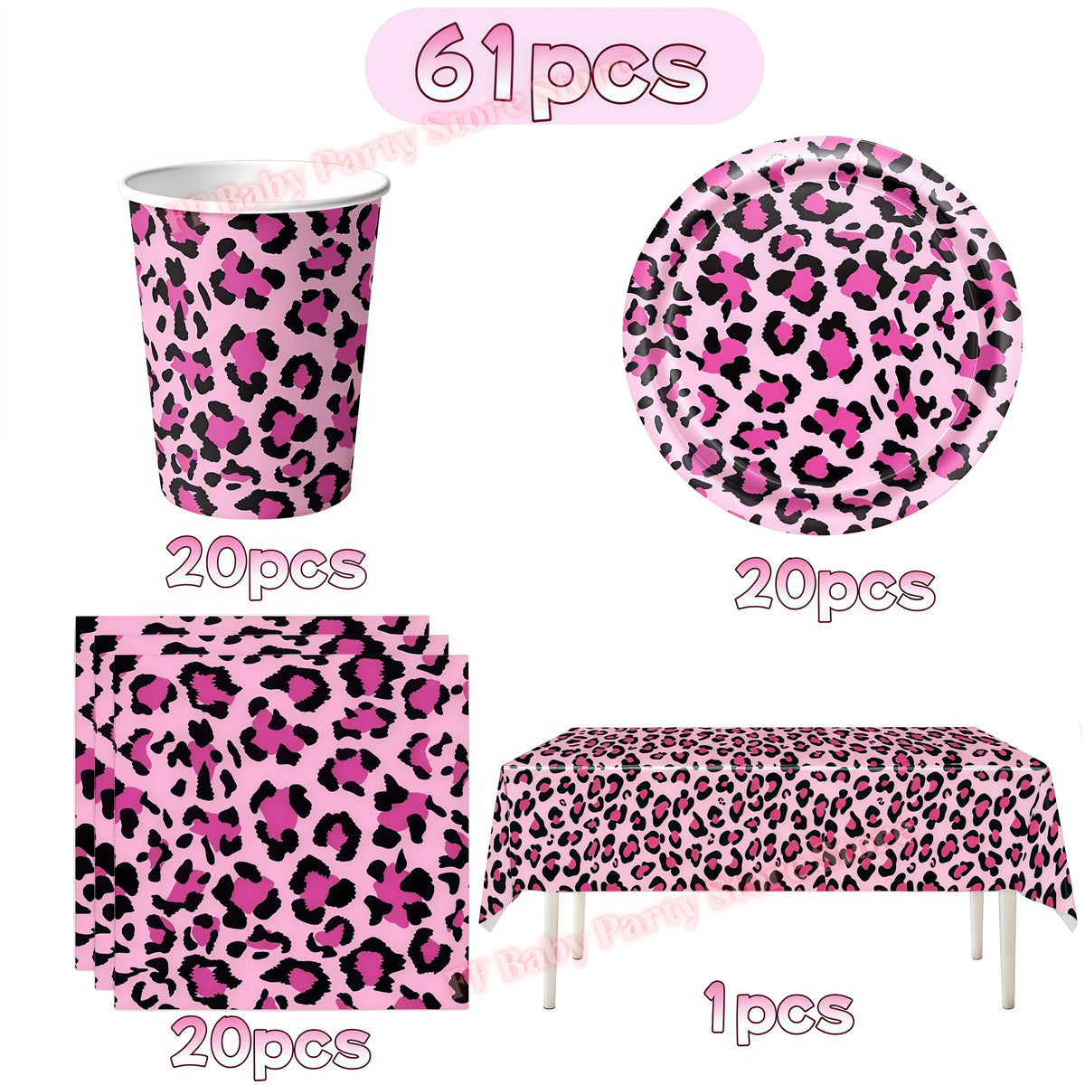 Leopard Print Birthday Party Supplies – Plates, Cups & Decor Party Decoration Set Babs 61pcs 1 others