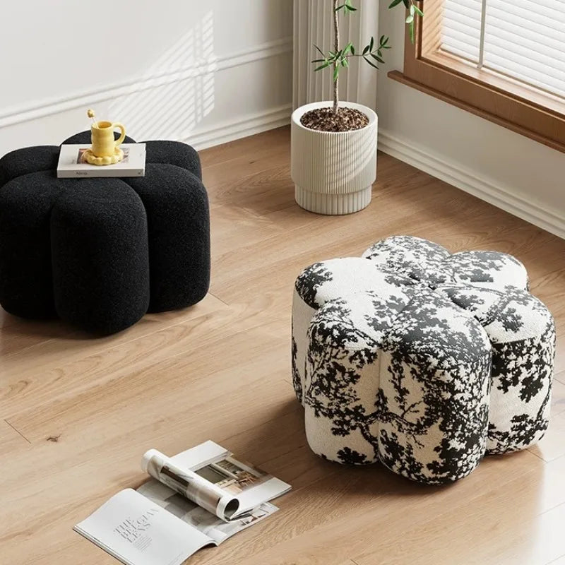 Petal Shaped Luxury Low Stool – Lambswool, Modern Minimalist Decorative Low Stool Babs
