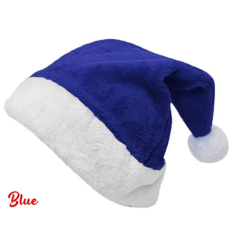 Velvet Border Christmas Hat for Adults & Kids – Santa Style Christmas Hat Babs Blue Adult