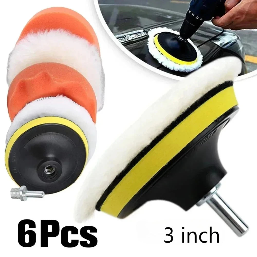 6pc Car Polishing Pad Kit – Sponge & Wool Buffing Wheels Car Polishing Pad Kit Babs