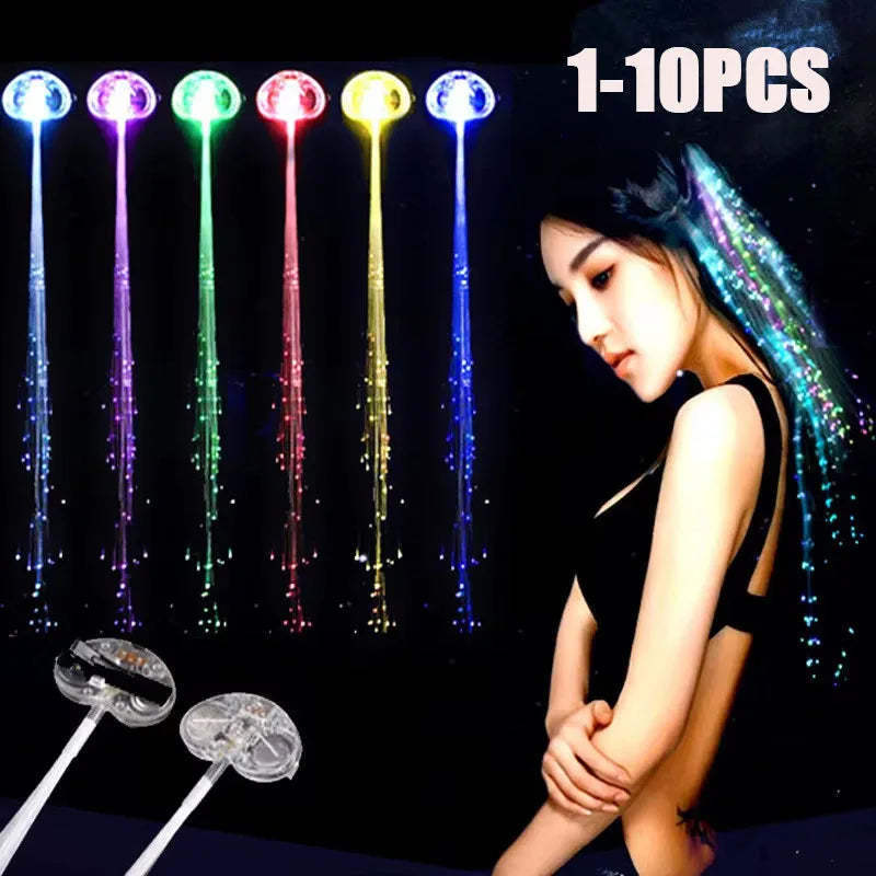 LED Glow Hair Braid Neon String Lights – Party & Costume 1-10PCS LED Hair Accessories Babs