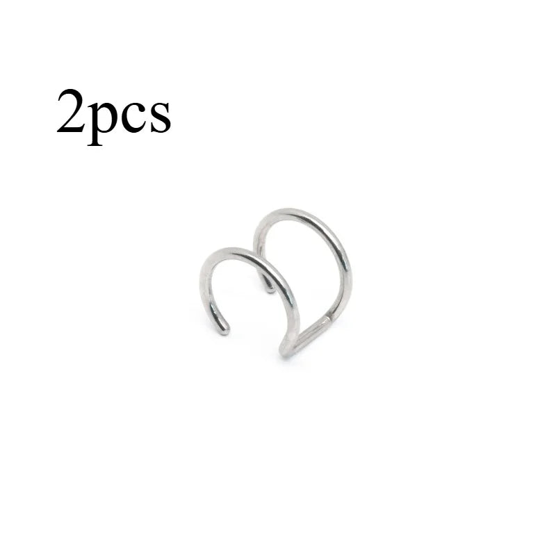 Clip-On Earrings Nose & Lip Ring Fake Piercing Jewelry Set Clip-On Jewelry Set Babs Silver-2pcs