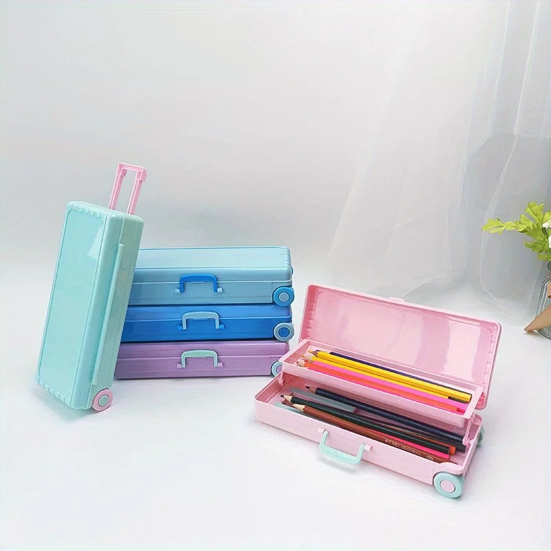 Double-Layer Trolley Case Stationery Box | Desk Organizer Stationery Pencil Box Babs