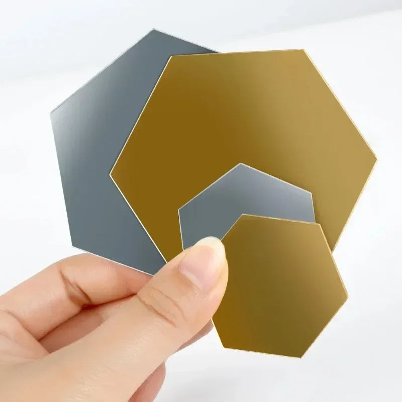24PCS Hexagon Mirror Wall Stickers – Gold & Silver Acrylic Decals Mirror Wall Stickers Babs