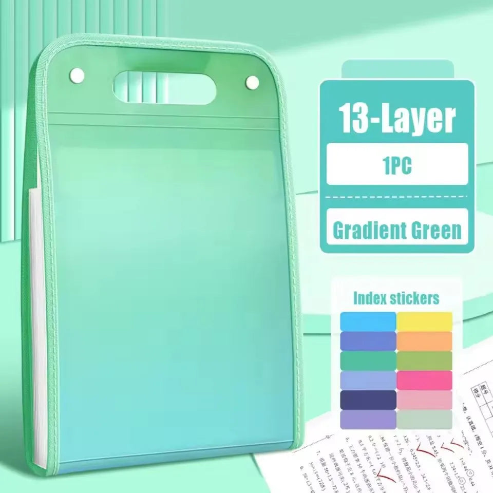 13-Pocket Expandable File Folder – Accordion Document Organiser Accordion File Organiser Babs Gradient Green