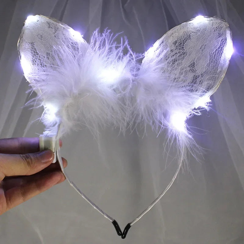 LED Feather Bunny Ear Headband – Glowing Party Headpiece LED Party Headband Babs 3