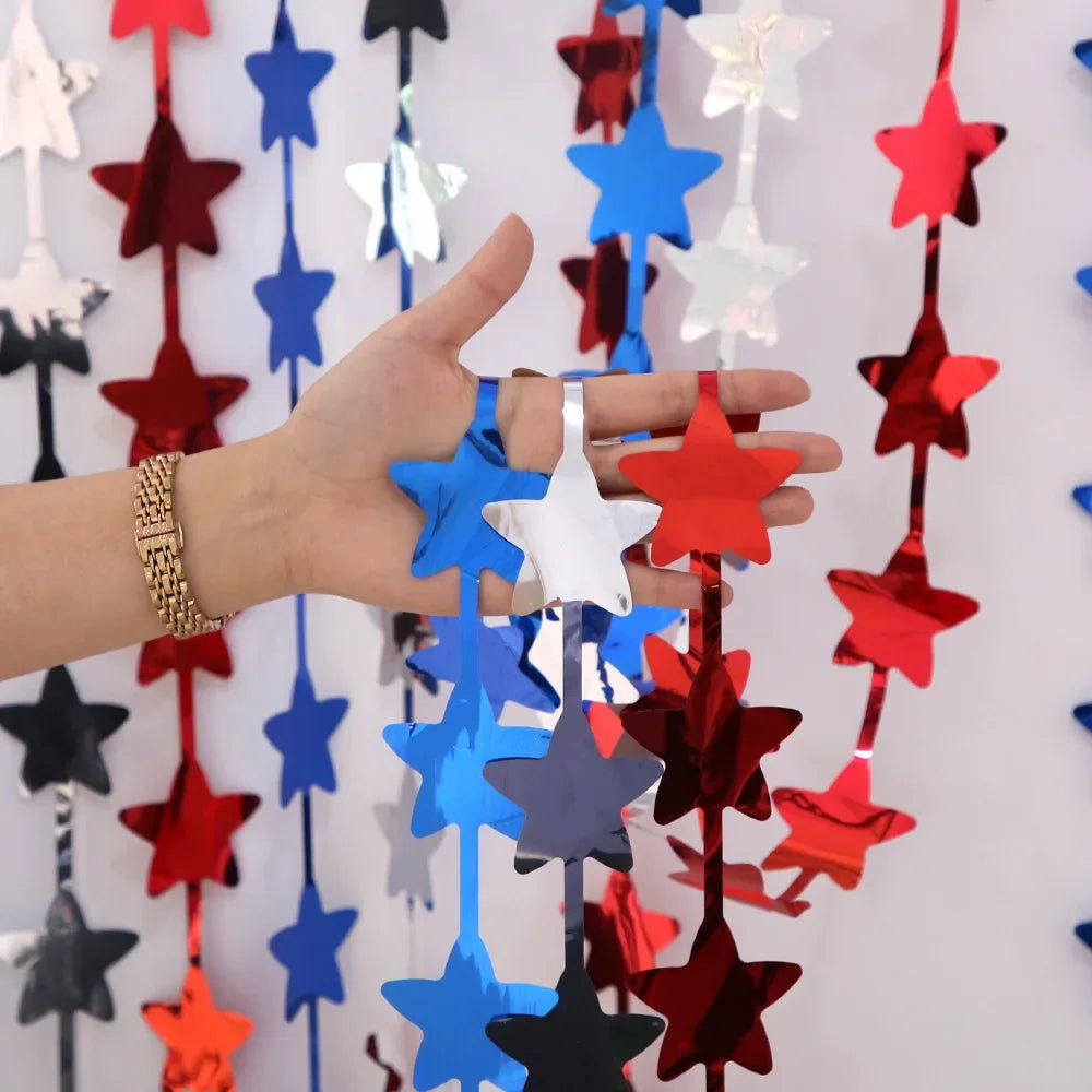 10pcs Star Rain Silk Curtain Garland – Red White Blue Party Decor Party Curtain Garland Babs