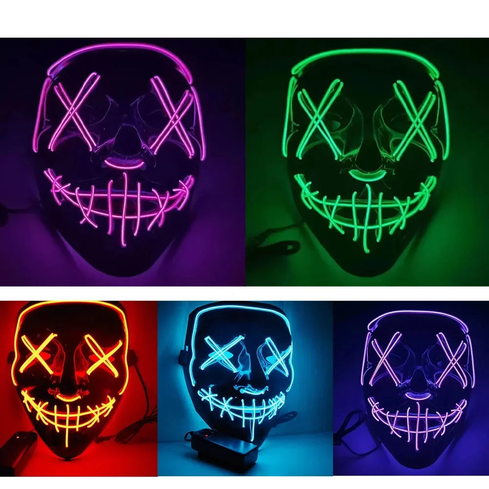 LED Neon Glowing Cosplay Mask – Halloween Party Costume LED Costume Mask Babs MIx-5PCS