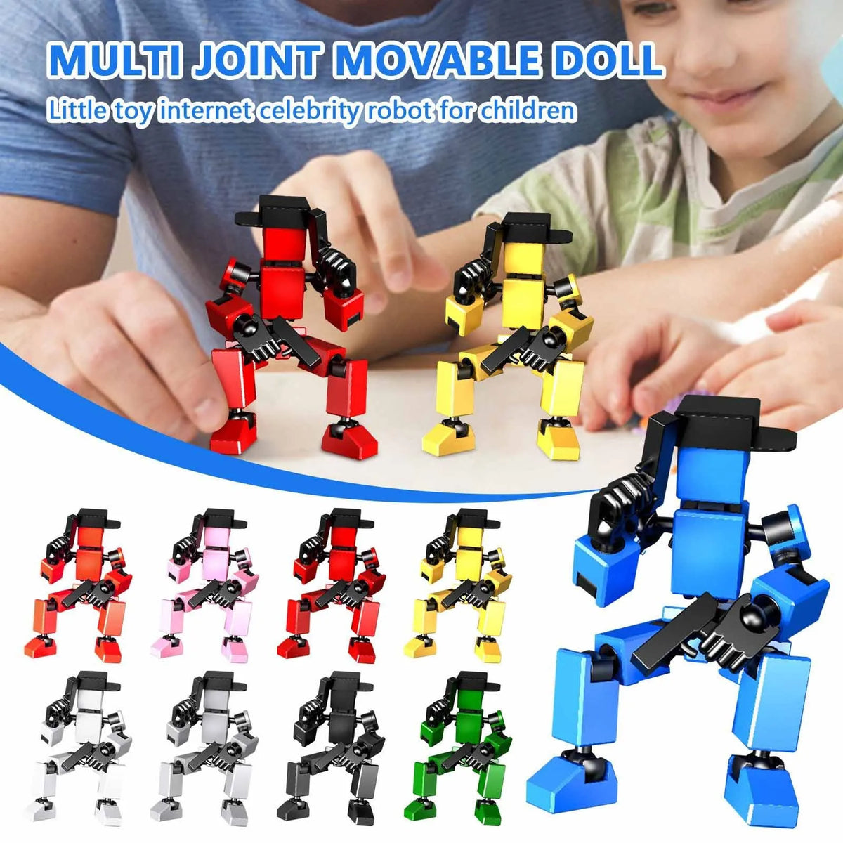 Mini Robot Action Figure Set with Accessories – Desk Decor Toy Robot Action Figure Babs
