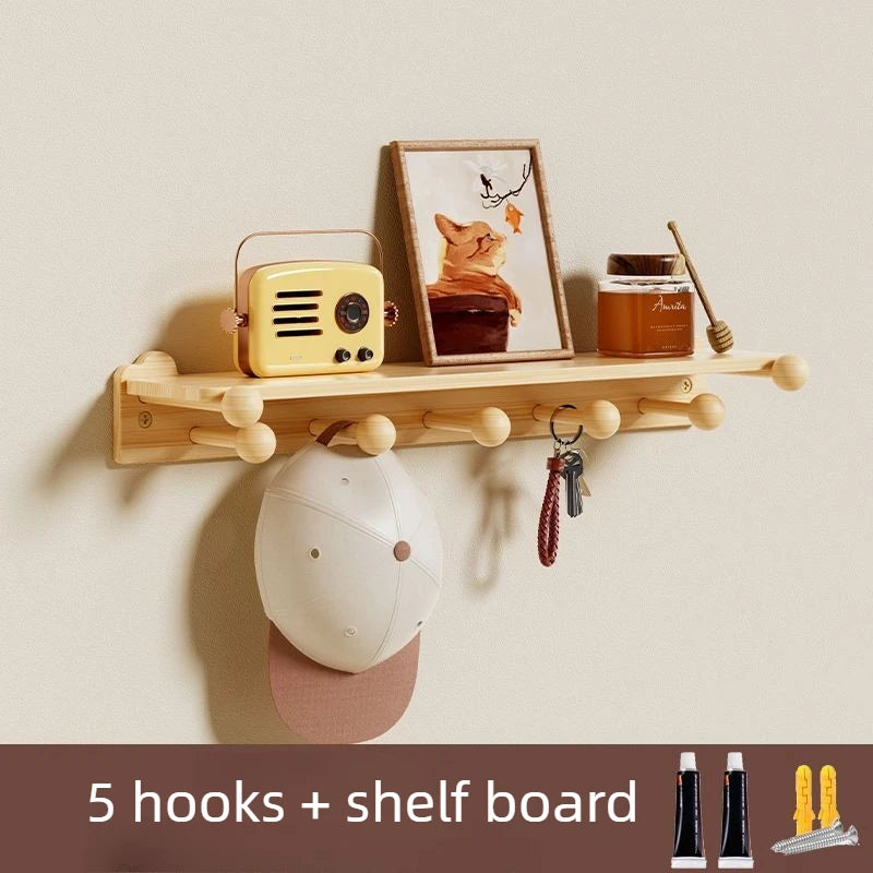 Wall Mounted Wooden Coat Rack – 6-Hook Pine Entryway Organizer Wall Coat Rack Babs 5 Hooks-with Board