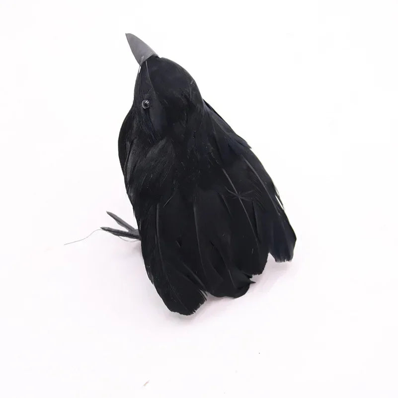 Lifelike Black Crow Halloween Prop – Flocked Raven Figurine Halloween Prop Figurine Babs C