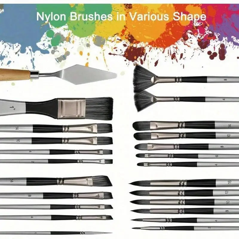 24-Piece Paint Brush Set – Acrylic, Oil & Watercolor Art Paint Brush Set Babs