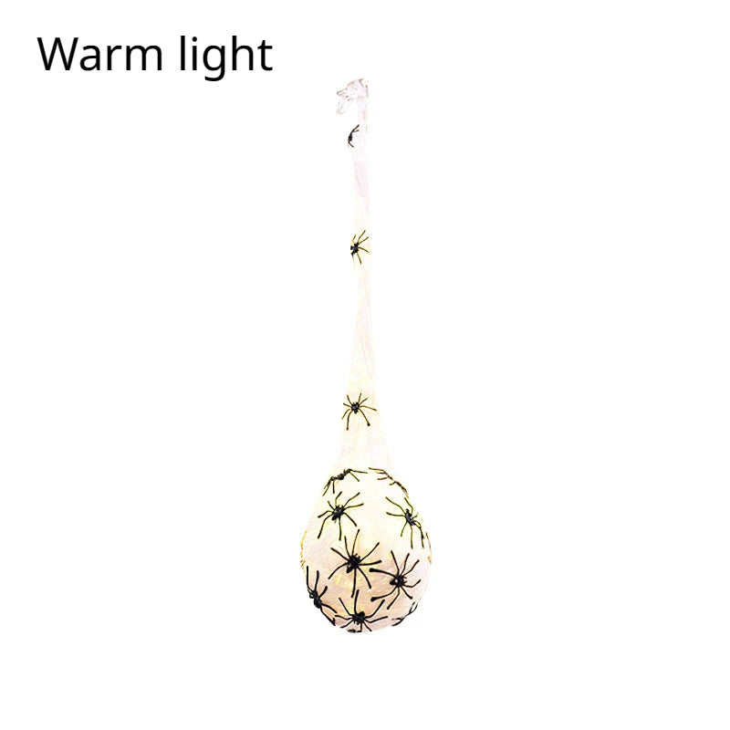 Hanging Spider Egg Sack with LED Lights – Halloween Decoration Halloween Prop Decoration Babs warm light 3PCS