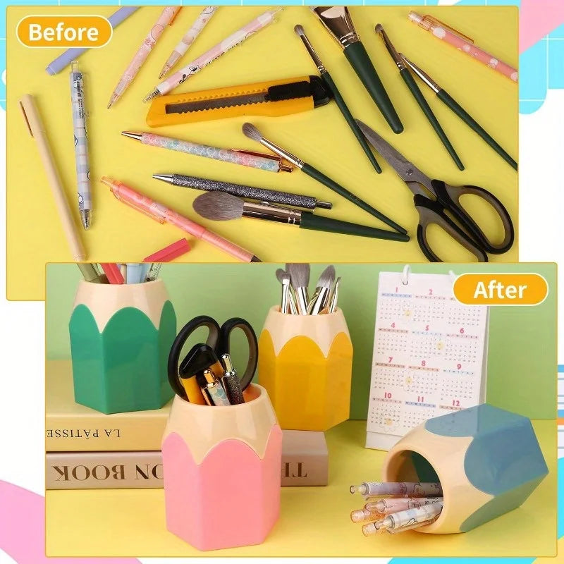Pencil-Shaped Pen Holder – Cute Colorful Desktop Organizer Desktop Pen Holder Babs