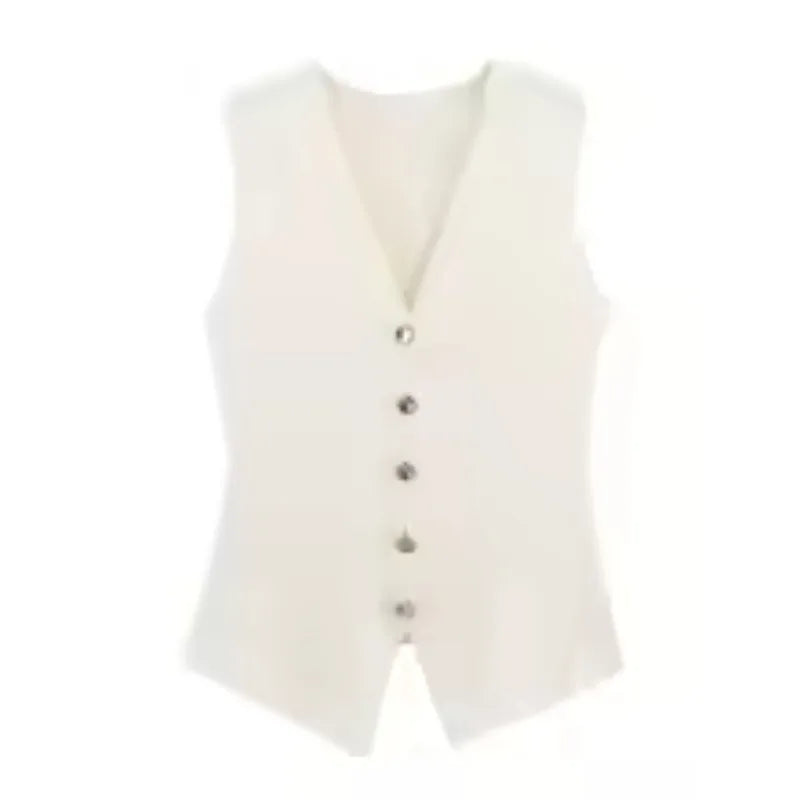 Women's V-Neck Gold Buckle Knit Vest – Slim Fit Summer Top Knit Vest Top Babs