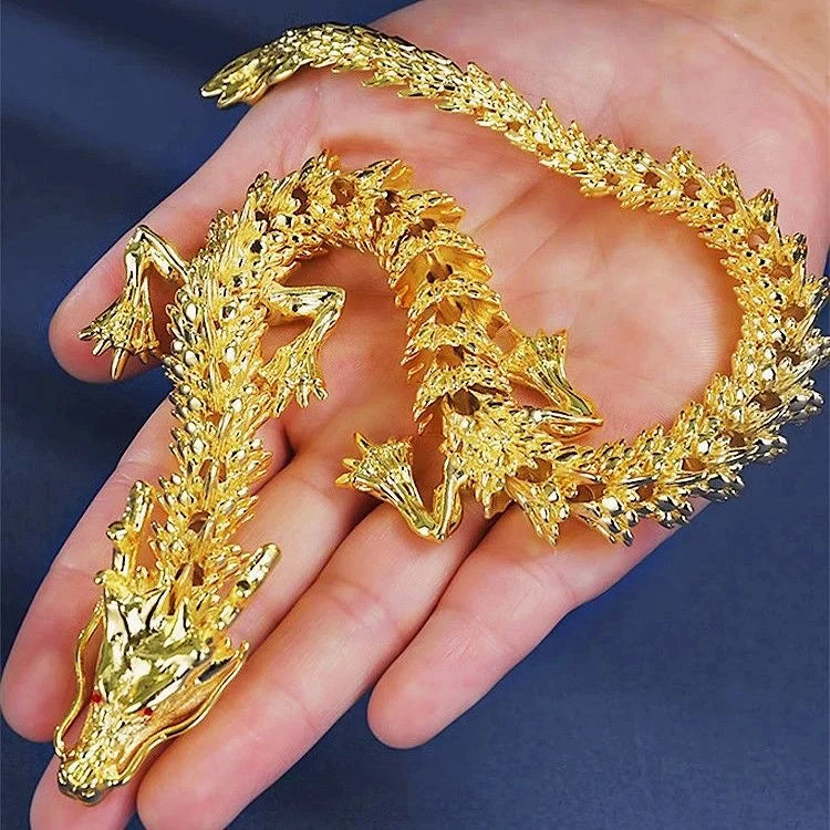 3D Alloy Golden Dragon Statue – Movable Limbs, Home Décor Dragon Figurine Babs Gold 10cm