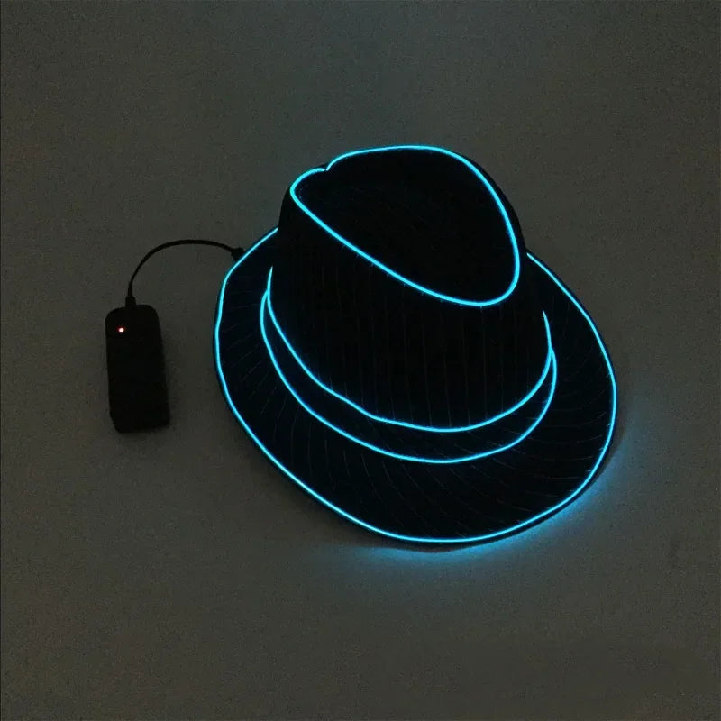 LED Flashing Jazz Cap Glow Hat – Unisex Party Costume Set LED Costume Hat Babs blue hat