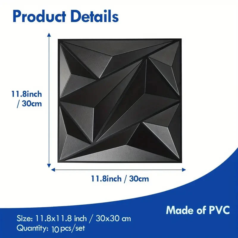 3D PVC Wall Panels 30x30cm Geometric DIY Home Décor – 10pcs 3D Wall Panels Babs