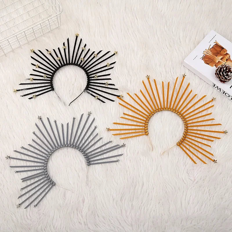 5-Pack Goddess Halo Crown Headbands – Gold, Silver & Black Costume Headband Set Babs