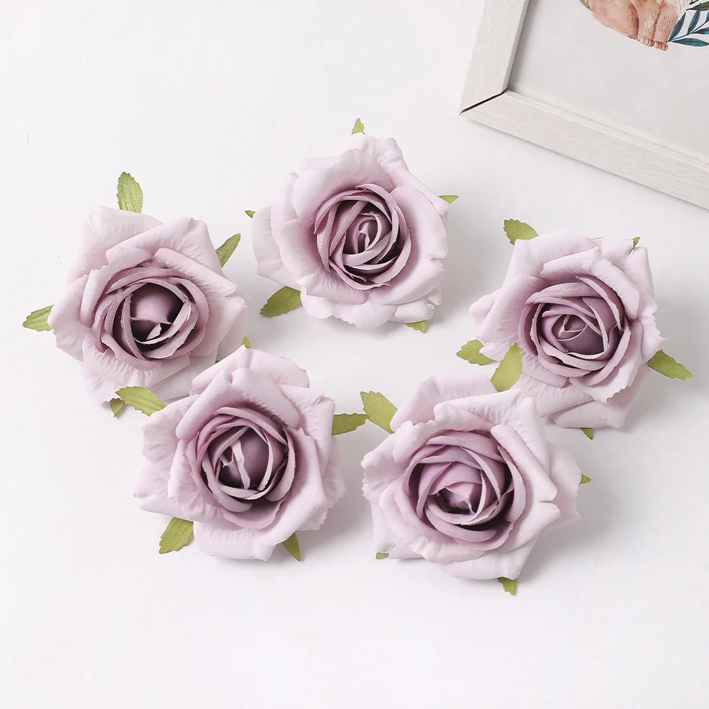 Silk Rose Artificial Flower Heads 7cm – Wedding & Home Décor Artificial Silk Flowers Babs Purple 5Pcs