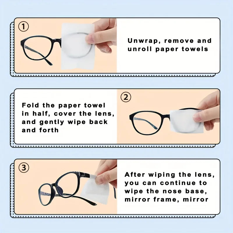 100pcs Disposable Glasses & Screen Wipes – Individually Wrapped Lens Cleaning Wipes Babs
