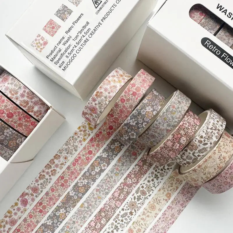 8-Piece Vintage Washi Masking Tape Set for Scrapbooking &amp; DIY Decorative Washi Tape Babs A3