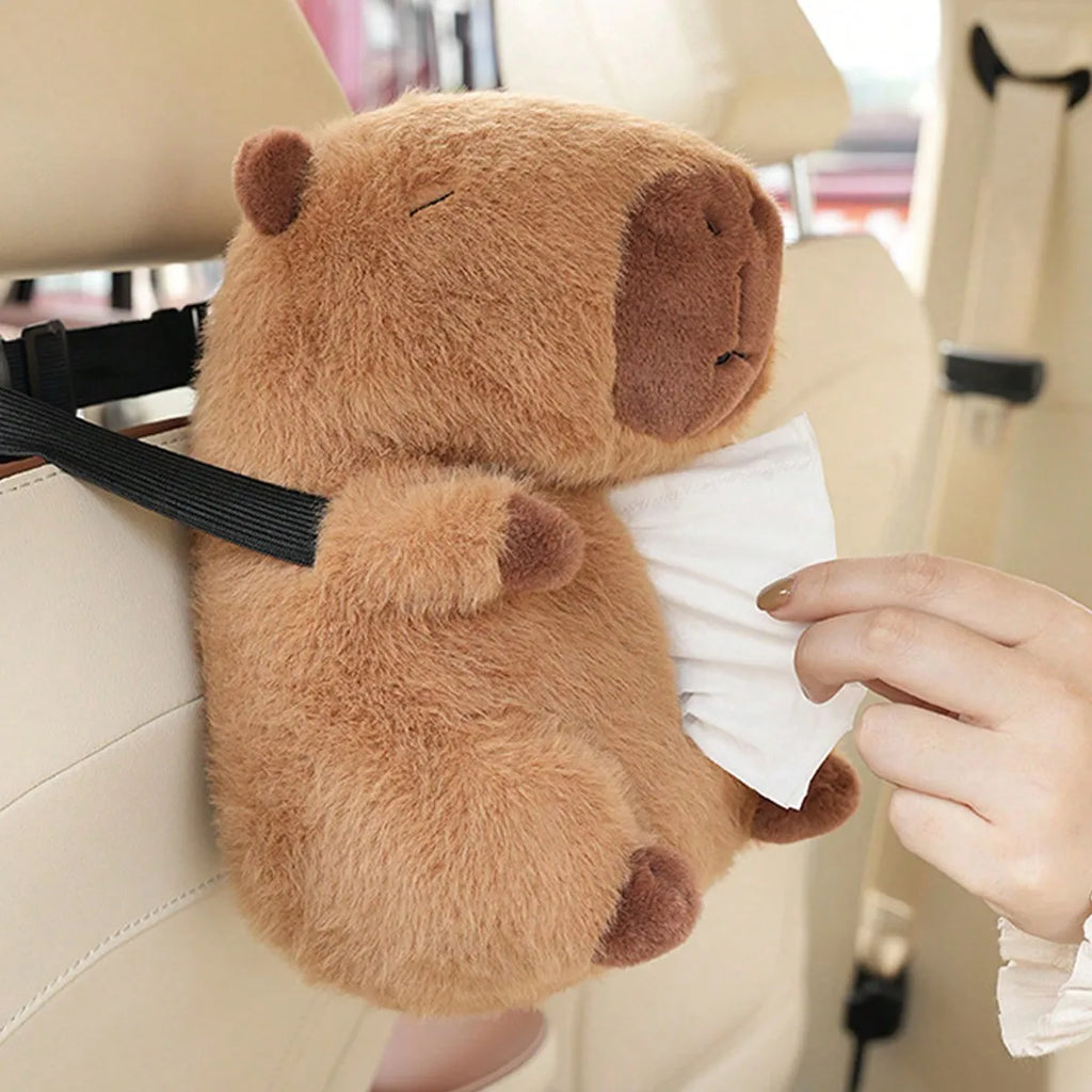 Capybara Plush Car Tissue Box Cover & Armrest Organizer Car Tissue Holder Babs