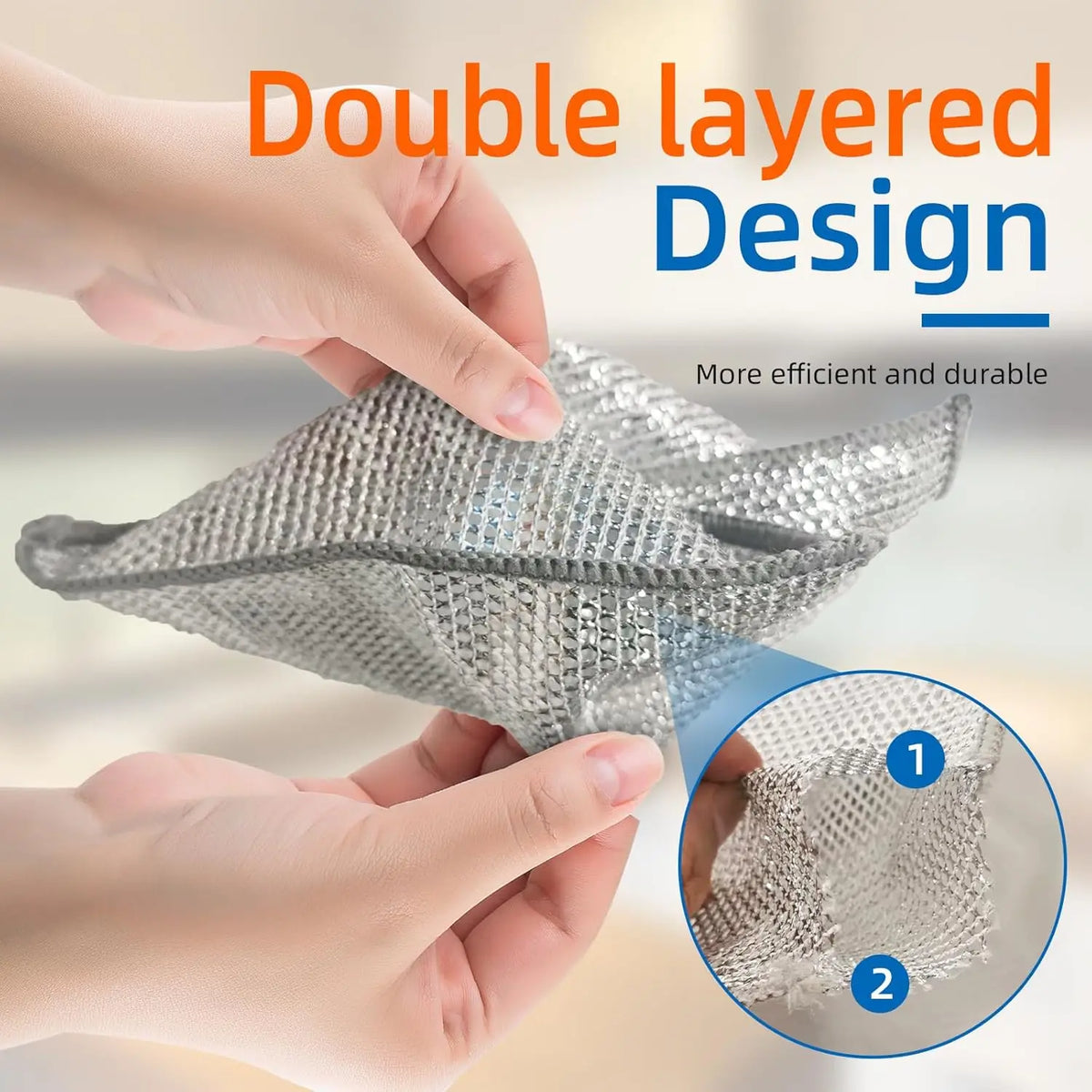 Magic Microfiber Dishcloth – Silver Wire & Built-In Sponge Pad Kitchen Cleaning Cloth Babs