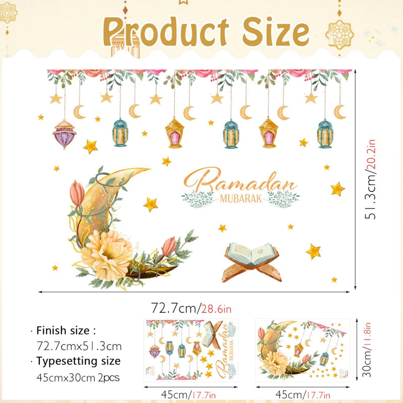 Ramadan Mubarak Wall & Window Stickers – Eid Moon Star Decor Decorative Wall Stickers Babs