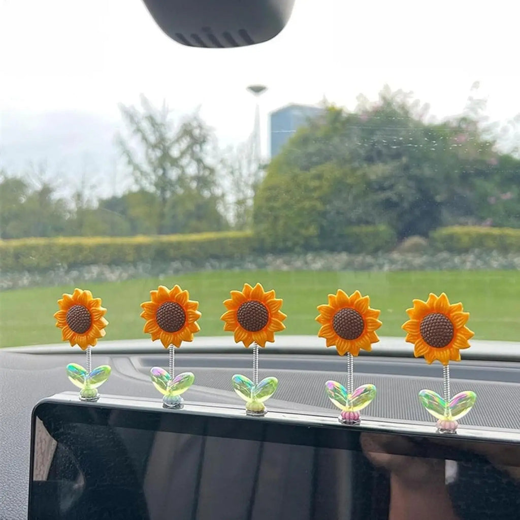Cute Sunflower Car Decor Set – 5pcs Dashboard Accessories Car Interior Decor Babs