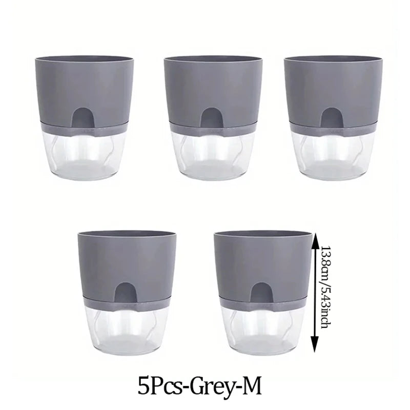 5-Pack Self Watering Planters – Wicking Pots with Bottle Self Watering Planters Babs 5Pcs-Grey-M